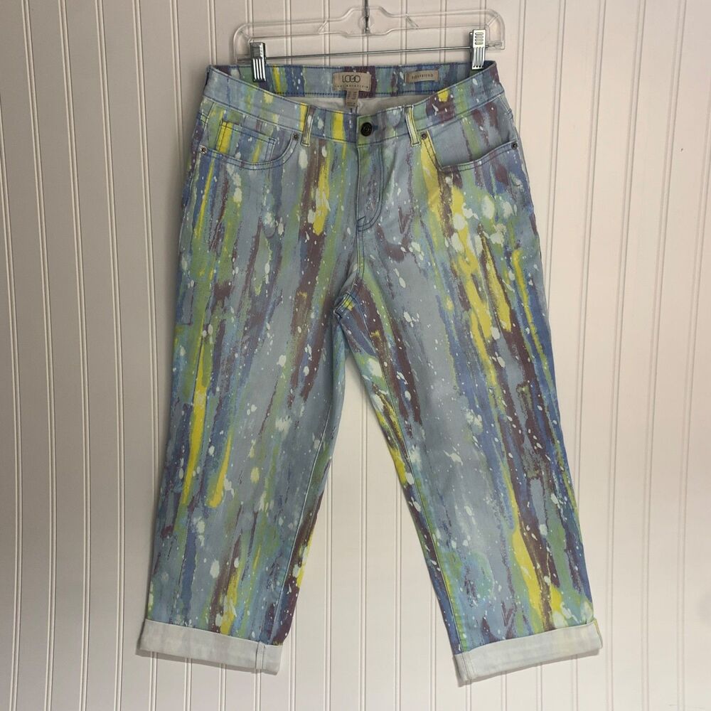 Logo By Lori Goldstein Womens 10 Cropped Boyfriend Jeans Splatter Paint Abstract